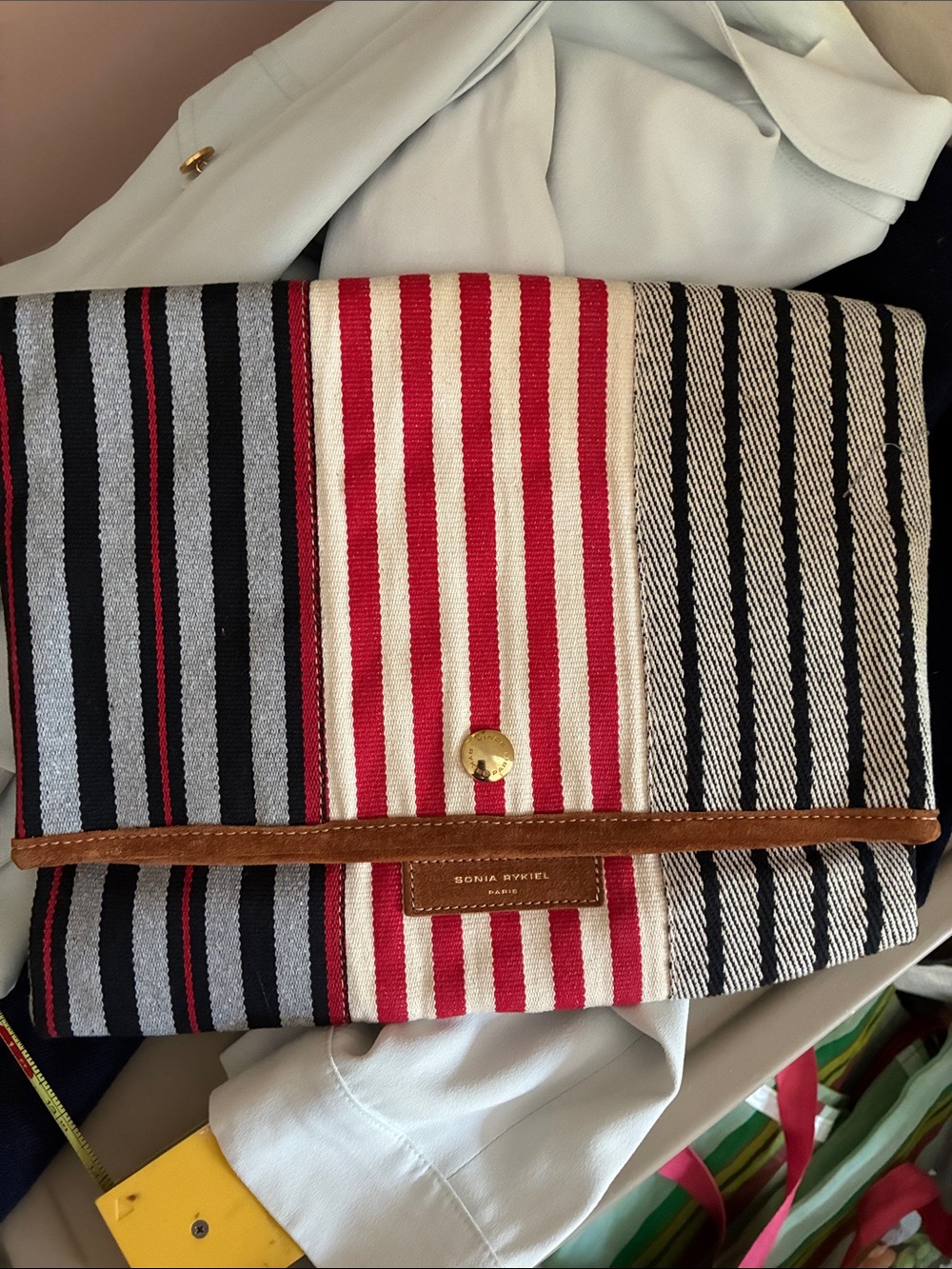 Sonia Rykiel canvas striped travel bag.
